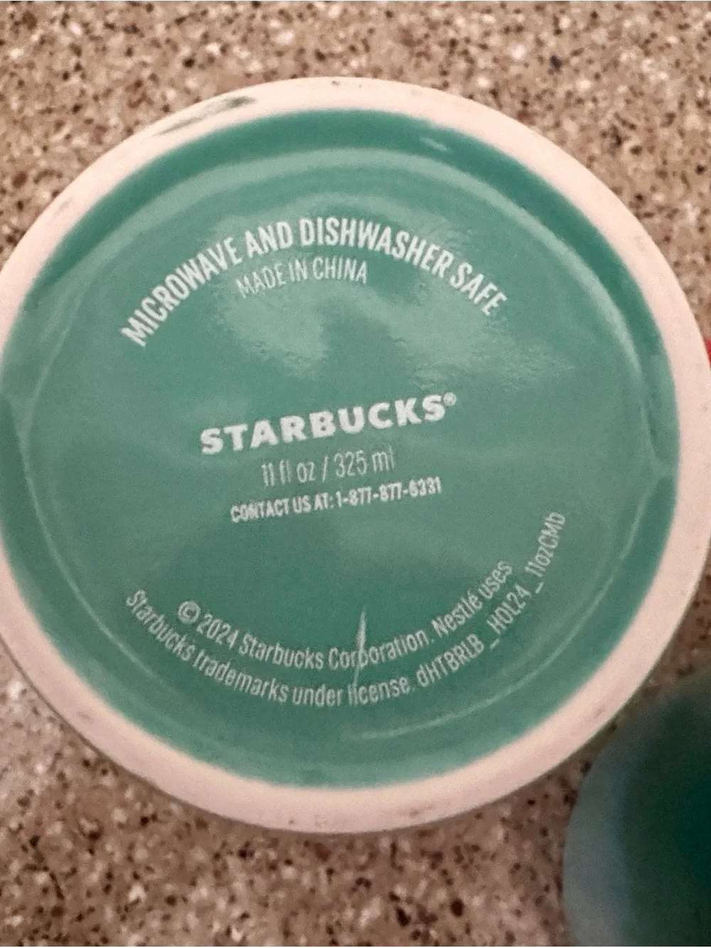 Starbucks 2024 Holiday Teal Green Marble Mugs with Red Handle - Set of 2 (11oz)
